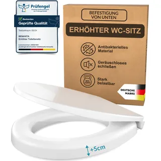 BenaVita Wc Sitzerhöhung 5 cm aus Duroplast - Montage von unten | Erhöhter Toilettensitz mit Absenkautomatik für bequemes Sitzen, bis 250 kg belastbar & rutschfest dank Winkelpuffern