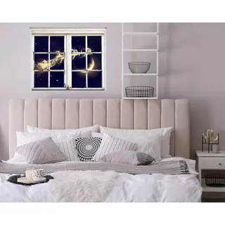 queence 3D-Wandtattoo Weihnachtsmann im Schlitten (1 St), selbstklebender Wandsticker Weihnachten blau|bunt 90 cm x 60 cm x 0,3 cm