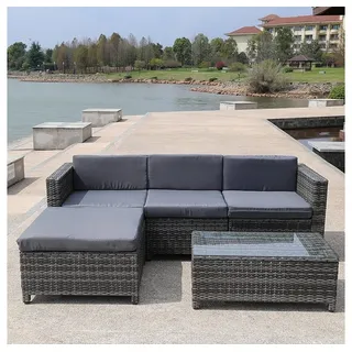 Melko Loungeset Sitzgruppe Polyrattan Lounge Gartensofa Set Grau Liege, (Set, Tisch mit 3-Sitzer Sofa und Hocker) grau