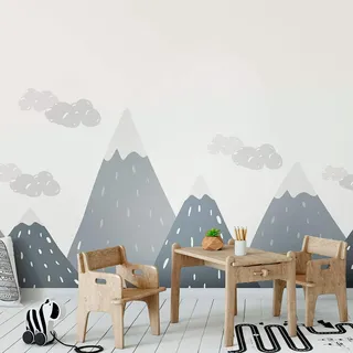 Wandaufkleber, selbstklebend, für Kinder, Riesen-Dekoration, skandinavische Berge für Kinderzimmer, Dinka, 65 x 190 cm