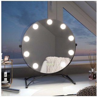 EMKE Kosmetikspiegel Runder Schminkspiegel Hollywood Spiegel mit Beleuchtung Tischspiegel, 3 Lichtfarben,Dimmbar,7 x Vergrößerungsspiegel,360° Drehbar schwarz