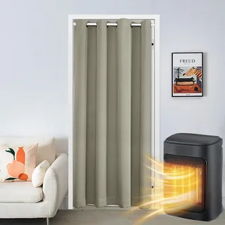 SK Studio Türvorhang Blickdicht Thermo Gardinen Vorhang mit Ösen Thermovorhang Kälteschut Wärmeisolierend für Schlafzimmer Tür Schrank Vorhang Grau 1, 86x203cm