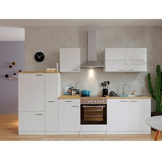 Respekta Küchenzeile Malia  (Breite: 300 cm, Weiß, Mit Elektrogeräten, Dekor Arbeitsplatte: Holzoptik, Volumen Backofen: 55 l)