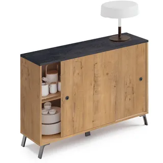 briebe LYS Wohnzimmer-Schrank, Beistell-Esszimmer, Buffet, 2 Schiebetüren, 87 x 120 x 40 cm (H x B x T), modernes Design, Gold-Eiche / Marmoroptik