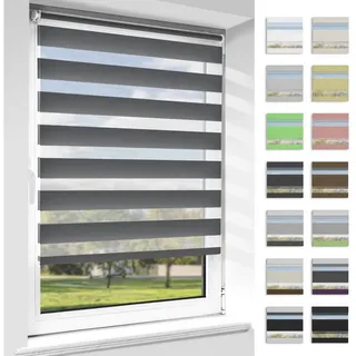 Doppelrollo rollos Ohne Bohren 130cm/150cm, Vkele, freihängend,Blickdicht,Lichtschutz und verspannt, Klemmträger,Klemmfix, rollo für Fesnter und Tür silberfarben 35 cm x 130 cm