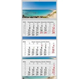XXL 3 Monatskalender 2026 Elafonisi Beach mit 3/4 Monate Foto Kalender Strand Motiv Mittelmeer Wandkalender ohne Werbung Fotokalender Bürokalender Motivkalender Mehrblockkalender (3 Monatskalender)