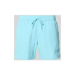 Badehose mit elastischem Bund und Label-Stitching, Aqua, L