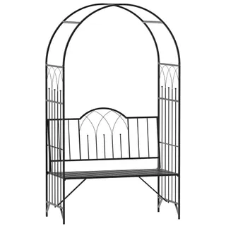 Rosenbogen Mit Bank 121x50x203 Cm, Metall Schwarz, Laubenbank Philosophenbank, Rankhilfe Für Garten & Terrasse  on-site