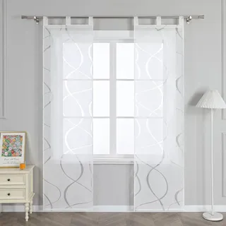 ESLIR Schiebegardine Schlaufen 57 x 225 cm Transparent/Weiß