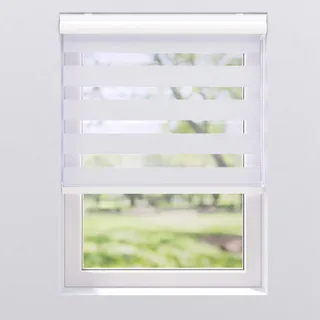 deko-raumshop Doppelrollo Duo Rollo mit Aluminium Blende Tür Fenster Kettenzugrollo Seitenzugrollo Streifenrollo Vorhang Weiß viele Größen lichtfilternd Wandmontage Deckenmontage (200 x 175 cm)