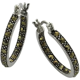 ZEEme Creolen Zeeme Silber 925 oxidiert mit 34x Markasit schwarz one-size