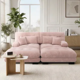 SoarTalent Modulsofa 2-Sitzer 220 cm mit 2 Hockern, Modular in U-Form, Chenille-Stoff, Holzgestell, Hellrosa