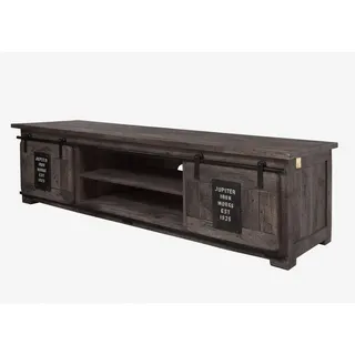 Massivmoebel24 RAILWAY TV-Lowboard 180x55x50 cm Grau Holz, Metall, Massivholz
