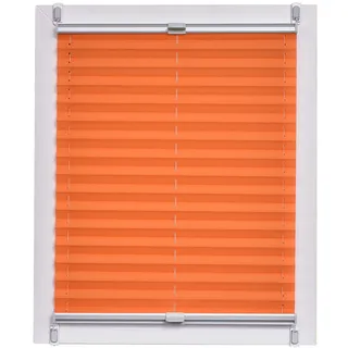 Sunlines Plissee Made in Germany, Tageslicht, Crepes Uni Klemmfix, Silbergraue Schiene, 105 x 150, Stoff, Orange, 105 x 150cm