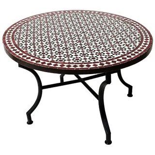 Marrakesch Orient & Mediterran Interior Mosaiktisch Ø 100 x 45 cm Schwarz/Weiß/Bordeaux