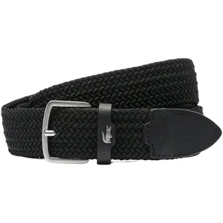 LACOSTE Herren Gürtel - 35 Stretch Woven Belt, Flechtgürtel, Metallschnalle, 35mm Schwarz / 90 cm