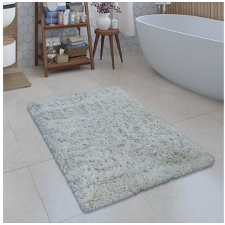 Badematte Badezimmer Teppich Shaggy Einfarbig Paco Home, 100% Polyester, Rechteckig beige Rechteckig - 60 cm x 100 cm