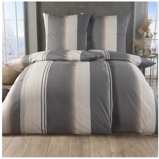 Malika Bettwäsche aus 100 % Baumwolle, 2x 135x200 + 2x 80x80 cm, Grau-Beige, Streifen, Baumwolle, 4 teilig, Für Allergiker geeignet, pflegeleicht, angenehm weicher Stoff beige|grau