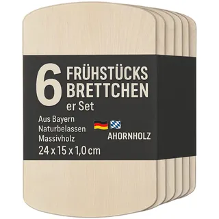 DEKOFANT Frühstücksbrettchen Ahorn 24 x 15 x 1 cm, 6er Set | massives Ahornholz, unverleimt, Brotzeitbrettchen, Vesperbrett, Familie, Ferienwohnung, Gastronomie