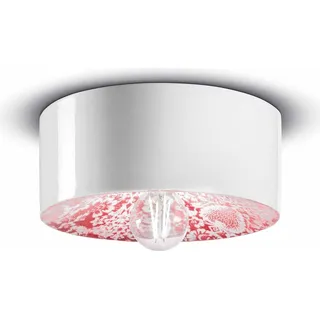 Deckenlampe Keramik E27 Ø 25 cm Weiß Rot rund Retro Design Keramikleuchte - Bunt