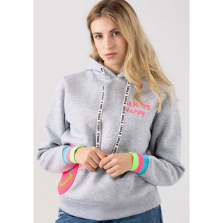 Zwillingsherz Hoodie Always Happy Hoodiebänder mit Aufdruck grau S/M