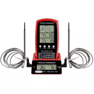 Grillthermometer Kabellos Funk Fleischthermometer 2x Einstich Sonde Alarm +300°C