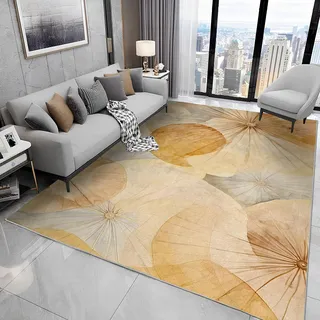 buyluhn Quadratischer Kurzflor-Teppich 250x250, Blätter Teppich, Abstrakt Waschbar rutschfest Dünn Saugfähig für Wohnzimmer Schlafzimmer Esszimmer N34