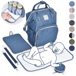 Daliya® Wickeltasche PAKMI Wickelrucksack, Kinderwagentaschen, Mamabag (Set, 5-tlg., Befestigungsriemen), Thermofächer, Schnuller Aufbewahrung, Wickelunterlage, hochwertig blau