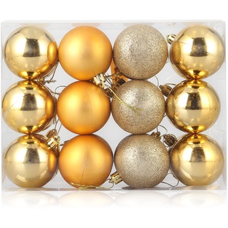 Weihnachtskugeln Gold, 24 Stück Weihnachtsbaumschmuck Christbaumkugeln Christmas Ball DIY Verzierung als Saisonal Deko Hochzeitsdeko hängender Kugel (6cm-Golden)