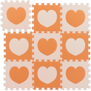 Relaxdays Puzzlematte Herz-Muster, 18 Puzzleteile, aus schadstofffreiem EVA-Schaumstoff, BxT: 1x91,5x91,5cm, orange/beige