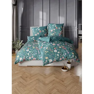 Bettwäsche BIERBAUM Gr. 5, petrol, rostrot, bedruckt, B/L: 135cm x 200cm, Mako-Satin, B/L: 40cm x 80cm, 2 tlg., Mako-Satin, 100% Baumwolle, Bettwäsche, Bettwäsche