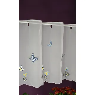 Hossner Scheibengardine Schmetterling Bistrogardine Kurzstore Cafehausgardine Voile Bestickt Vintage 30/120 cm weiß-bunt