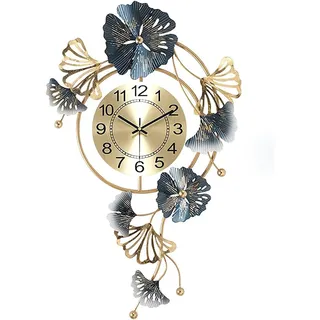 Große Wanduhr, Moderne Wanduhren, Wanddeko Metall, Kreatives Metall-Ginkgo-Blatt-Design, Leise, Geräuschlos, Nicht Tickende Dekoration, Uhren Für Wohnzimmer, Schlafzimmer, Zuhause, 75 (Color:Vertikal)