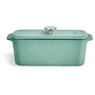 Springlane Kitchen Kastenform Gusseisen mit Deckel 3L, Emaillierte Brotbackform für saftiges Brot, Pasteten & Aufläufe, Robuster Gusseisenbräter 33,5 x 13 cm, Mint