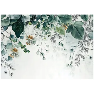 WallArena - Vlies Fototapete Blätter 150x105 cm - Fototapeten - Tapeten - für Wohnzimmer Schlafzimmer - Vliestapete Wandtapete Tapete 3D Effekt- inkl. Kleister - botanisch Blumen Grün Weiß