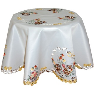 Tischdecken OSTERN Espamira Champagner HELL Osterhase Blüten gestickt Osterdecke (Tischdecke 135 cm rund)