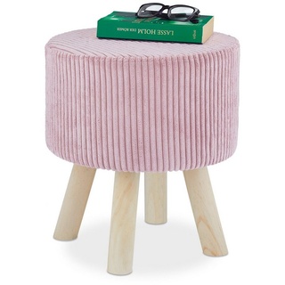 relaxdays Sitzhocker Samthocker mit Holzbeinen, Bordeaux braun|rosa