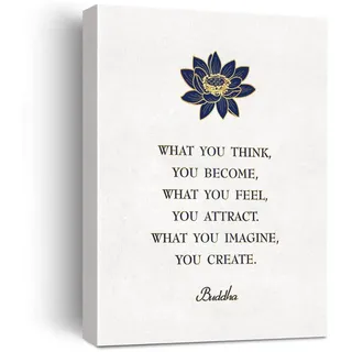 Leinwandbild, Motiv: What You Think You Become, Buddha-Zitat, blaue Lotusblüte, Buddhismus, Poster für Yoga, Studio, Therapie, Buddha-Raum, Zen-Meditationsgeschenk, zum Aufhängen, gerahmt, 30,5 x 38,1