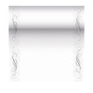 Papstar Tischläufer 87737 Royal Collection Megan, silber / weiß, PV-Tissue Mix, 40 cm x 24 m