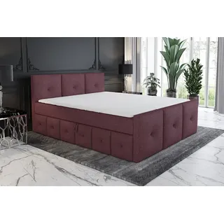 Boxspringbett KLARA 120x200 cm mit 2 Bettkästen, Bonell-Matratze und Topper. Farbe: Violett. - Violett