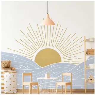 Bilderdepot24 Fototapete Boho Sonnenuntergang Illustration Natur Landschaft Strand Meer bunt, Glatt, Matt, (Vliestapete inkl. Kleister oder selbstklebend), Jugendzimmer Flur Büro Wohnzimmer Fototapete Vliestapete Wandtapete bunt 0.96 m x 0.96 m