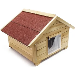Wiltec Kleines Katzenhaus 68X53X47Cm Holz, Katzenhütte Wurfkiste wetterfest,