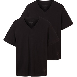 TOM TAILOR Herren 1037738 Doppelpack T-Shirt mit V-Ausschnitt aus Baumwolle, 29999-Black, XXL (2er Pack)