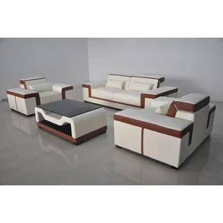 3+2+1 Sofa Couch Polster Leder Stoff Couchen Sofas Sitz Komplett Garnitur Neu - Beige