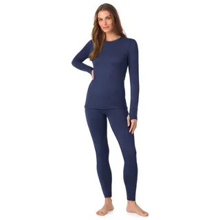 Cuddl Duds Schweres Thermo-Set für Damen, mit Fleece gefüttert, langärmeliges Oberteil und Leggings, Winter-Lounge-Sets, Marineblau (Peacoat Navy), X-Small - XS
