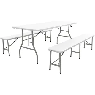 Outsunny 3-teilige Bierzeltgarnitur klappbare Festzeltgarnitur mit Biertisch, 2 Bierbänke, Gartenmöbelset für 6 Personen, Campingbedarf, Gartenparty,