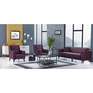 JVmoebel Polstergarnitur Lila Polstermöbel Wohnlandschaft mit gemütlichem Sitzkomfort, (3-tlg., 3tlg Wohnzimmer Set (Sofa 3 Sitzer + 2x Sessel), Made in Europa lila
