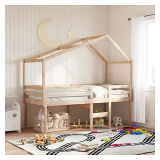 vidaXL Hochbett mit Dach 80 x 200 cm Kiefer massiv beige