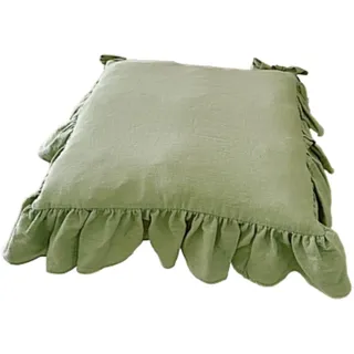 Ronyme Stuhlkissen mit Rüschen, Sitzkissen in 45 x 45cm, Stuhlkissen mit Bindebänder, Waschbar, Bauernhaus Sitzpolster für den Innenbereich, für die Küche im Landhausstil, Esszimmer, Zuhause, GrÜn