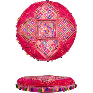 Marrakesch Orient & Mediterran Interior Pouf Orientalische Bodenkissen Sitzkissen Dekoration Bahri Pink, Handarbeit lila